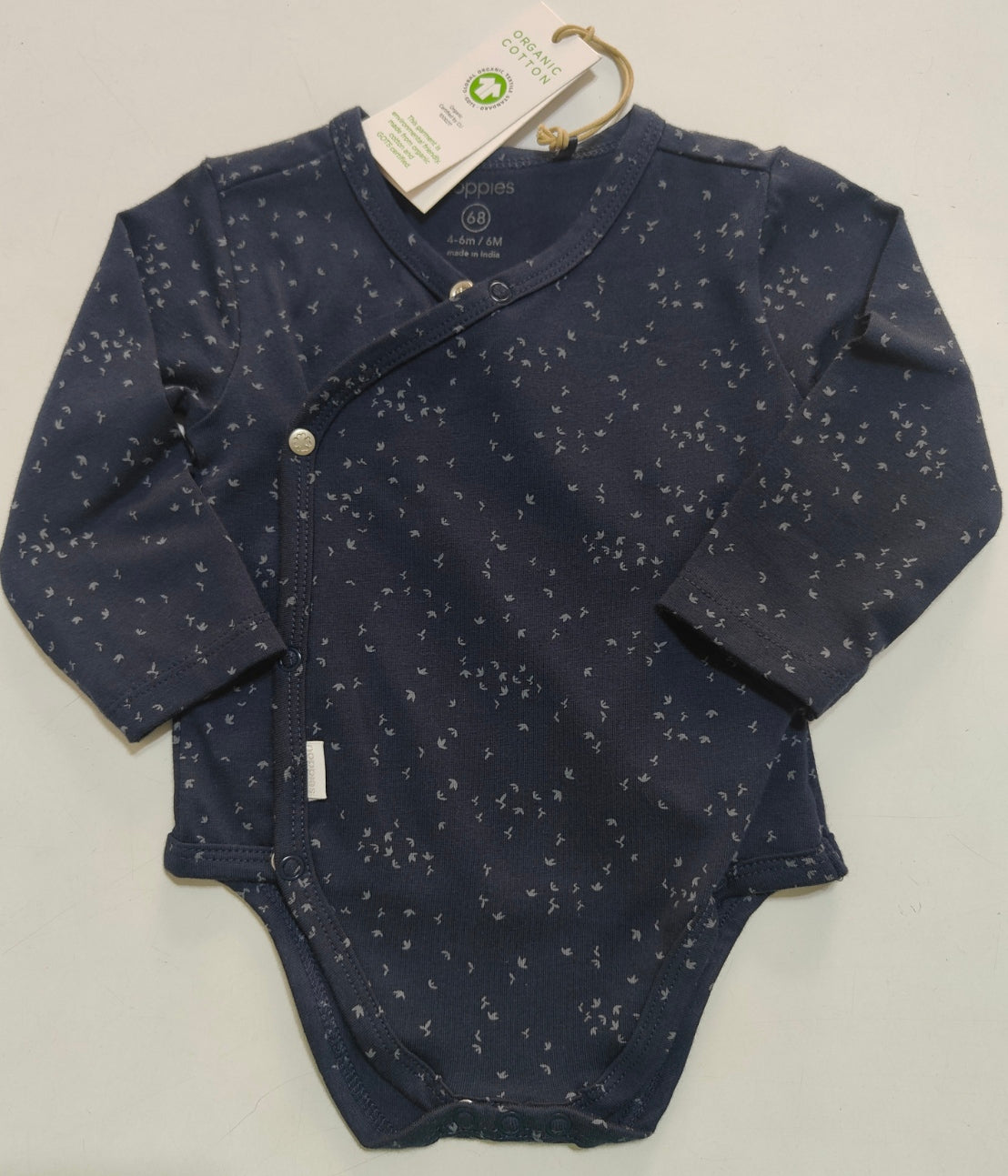 Body neonato/a in cotone organico blu con stampa apertura antistress