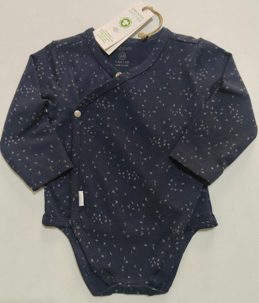 Body neonato/a in cotone organico blu con stampa apertura antistress