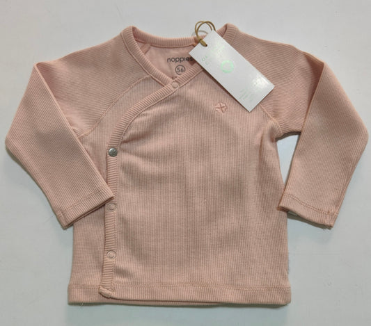 Maglia manica lunga neonata  in cotone organico colore rosa smoke abbottonatura ad incrocio