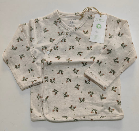Maglia neonata ad incrocio in cotone organico color avana con stampa