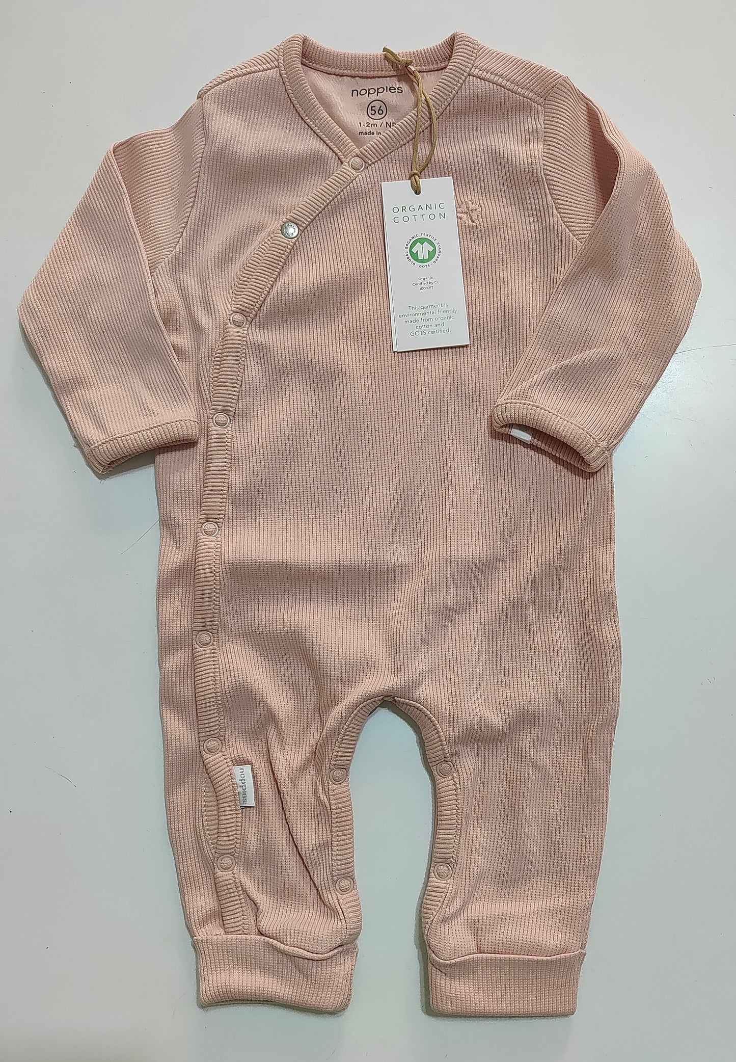 Tutina in cotone organico a costine colore rosa smoke